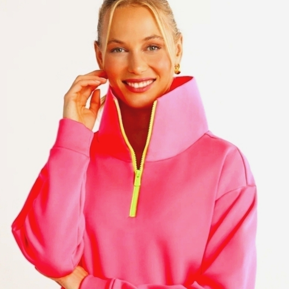 Dudley Stephen’s TERRY FLEECE Cobble Hill Turtleneck in Neon Pink Size Small S